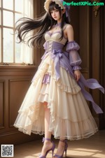 Hentai - The Violet Tapestry of Her Gentle Majesty Set.1 20241227 Part 18 A woman in a dress and hat standing in front of a window.